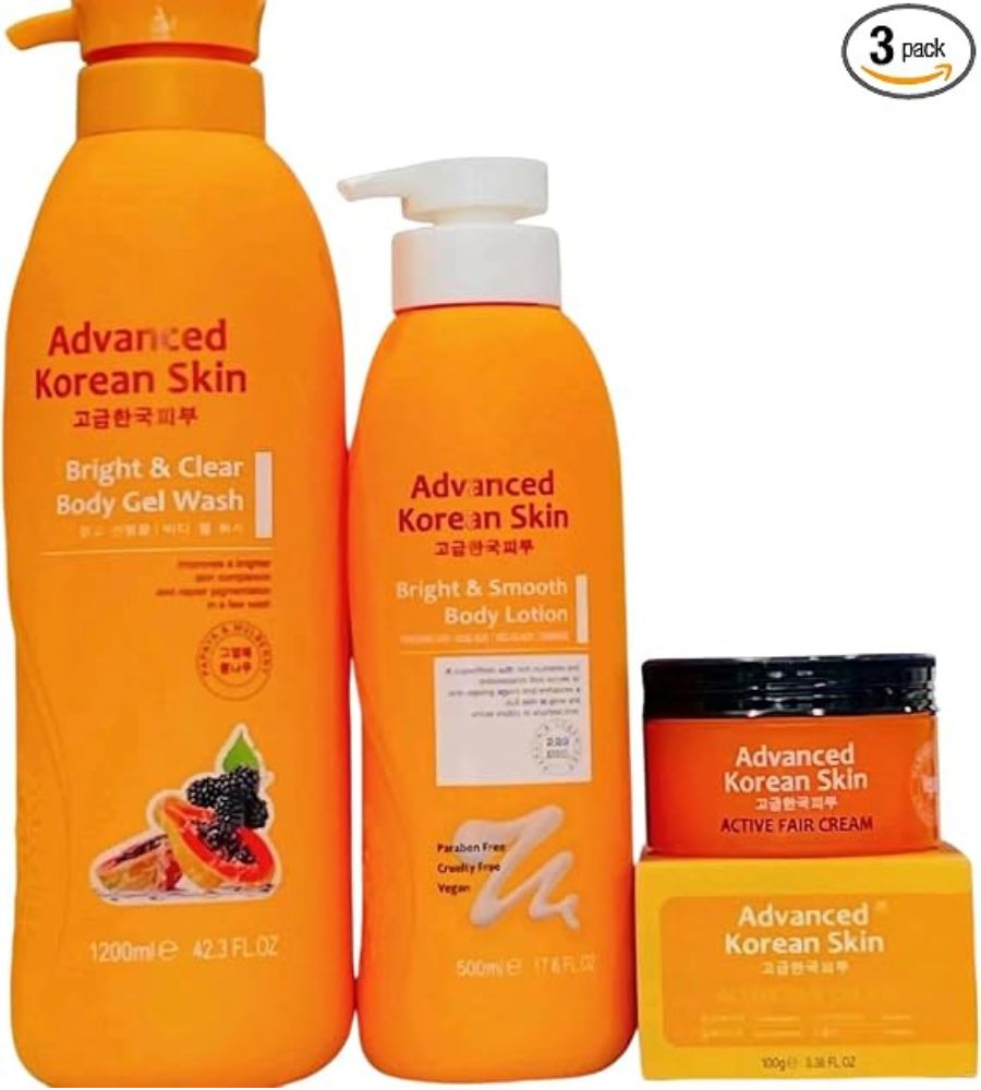 1 Advanced Korean Skin Bright & Smooth Body Lotion 500ml, Body Wash 1200ml & Active Fair Cream - 3 in 1 Set - Image 1