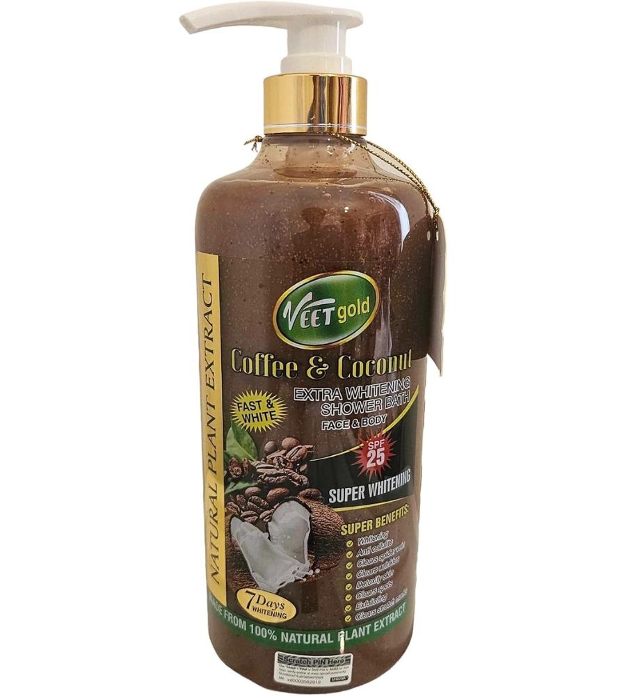 2 VEETGOLD COFFEE AND COCONUT EXTRA WHITENING SHOWER BATH BODY SPF 25 1000ML - Image 1
