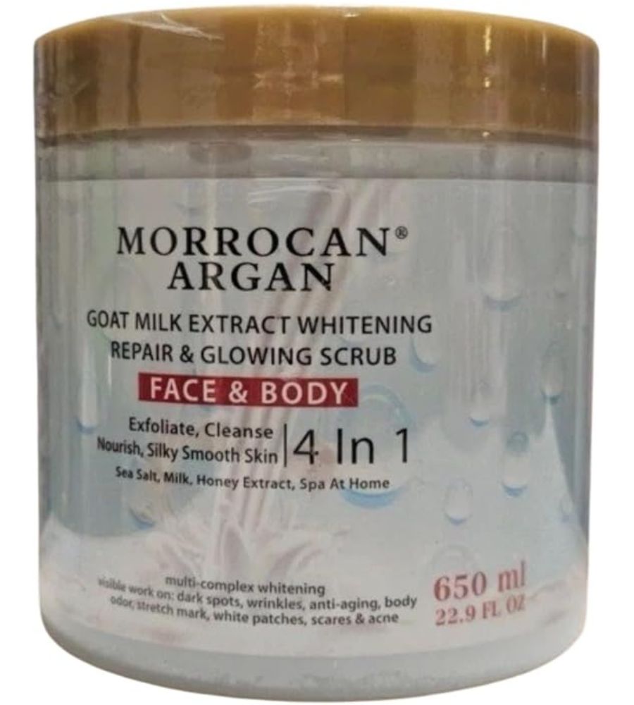26 MOROCCAN ARGAN GOAT MILK EXTRACT WHITENING REPAIR & GLOWING SCRUB 4-in-1 (650g) - Image 1
